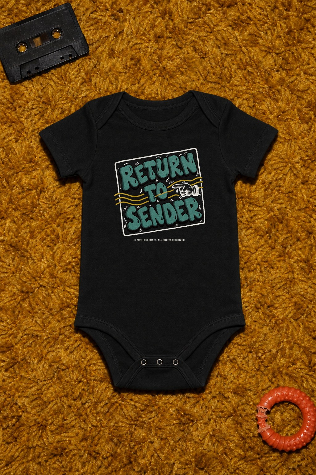 RETURN TO SENDER onesie Black photo