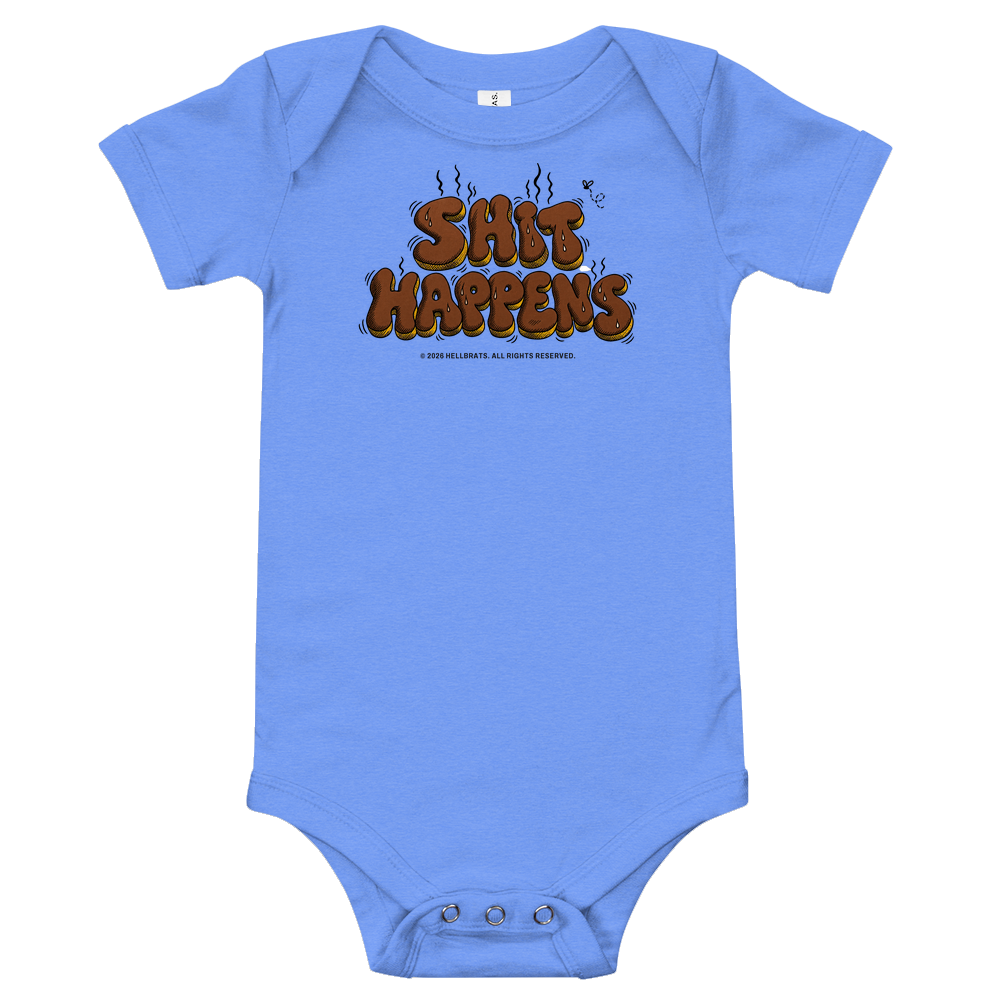 SHIT HAPPENS onesie Heather Columbia Blue